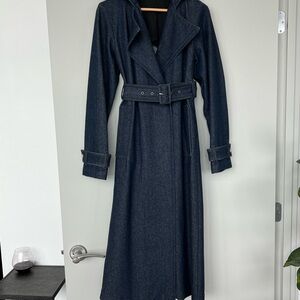 100% Cotton, full length, denim trench coat